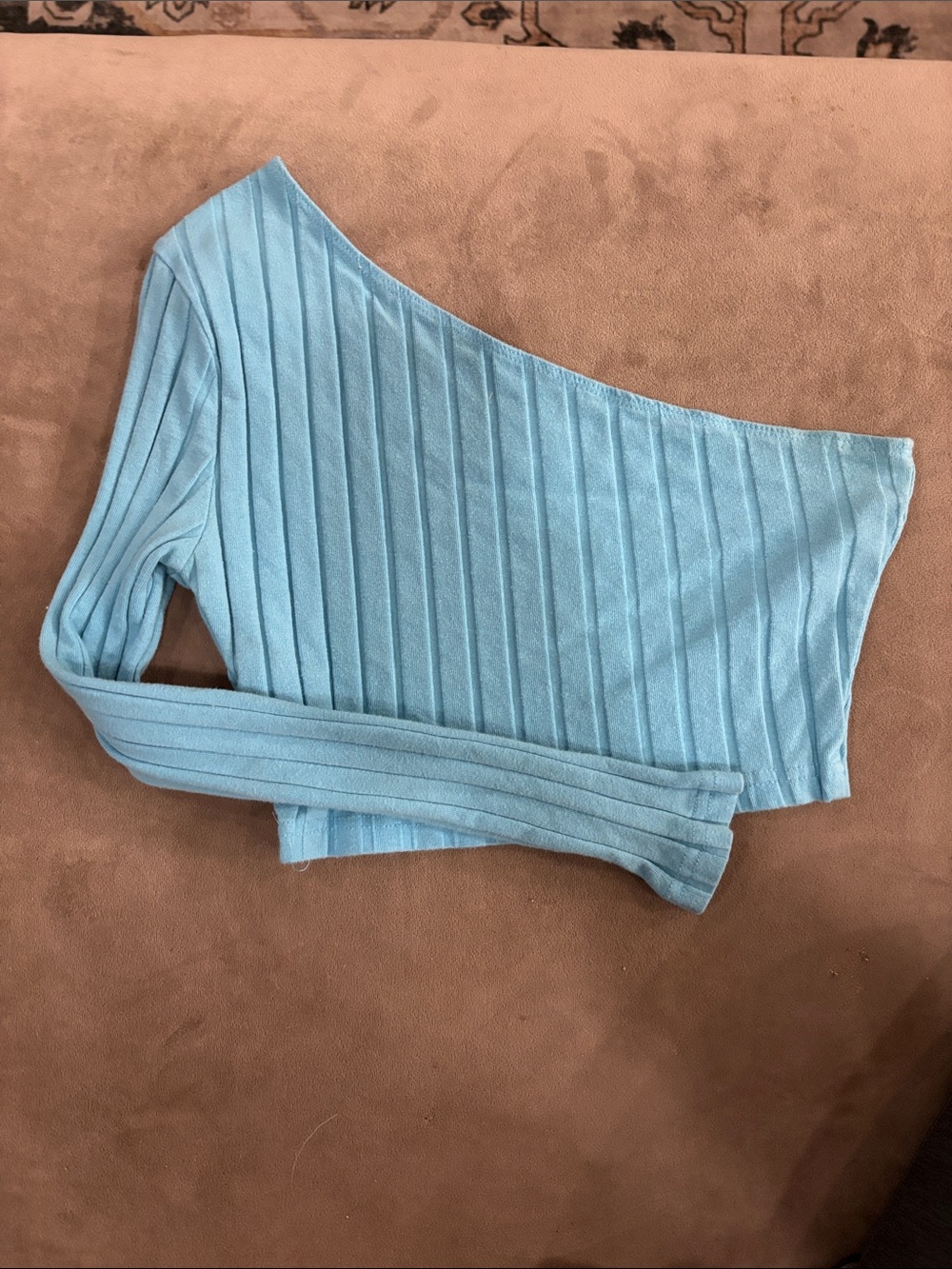 SHEIN Light Blue One-Shoulder Ribbed Crop Top